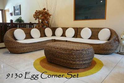 Egg Rattan Corner Set