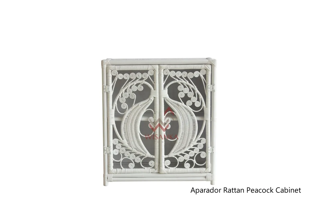 Oq rangdagi Aparador Peacock Rattan shkafi