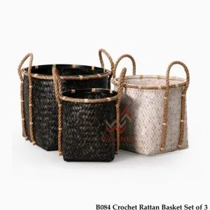 Crochet Rattan Basket Set Of 3