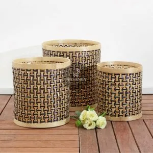 Round Tone Bamboo Basket Set Of 3