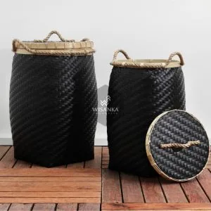 Round Belly Black Rattan Basket