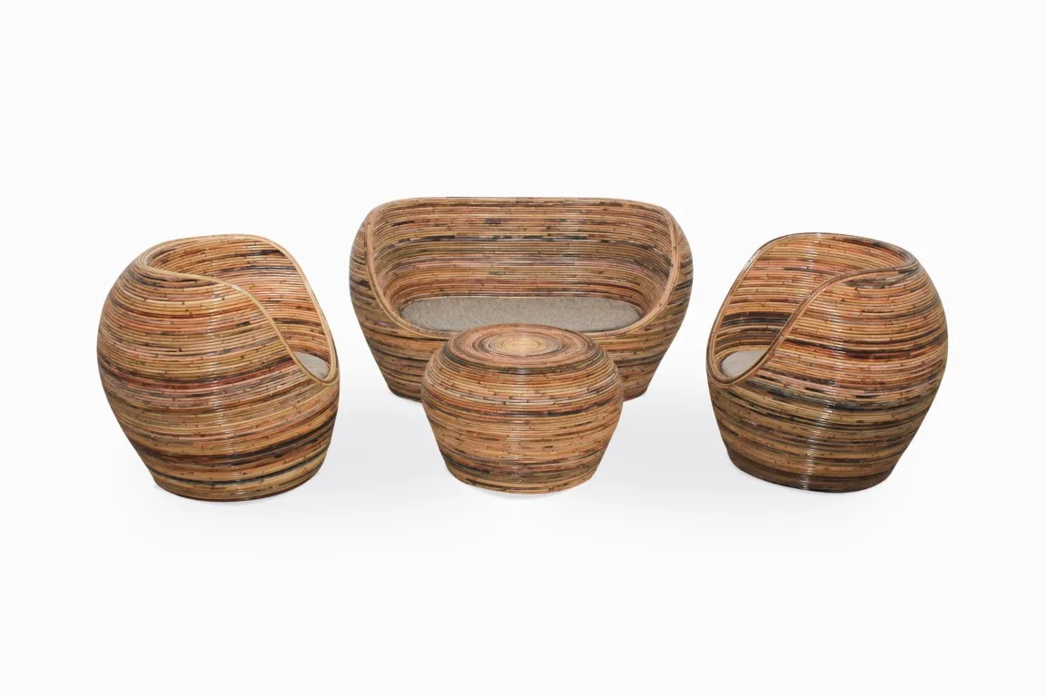 Boble rattan opholdssæt